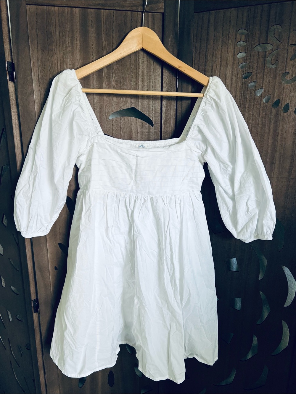 Blue Rain White Square-Neck Puff-Sleeve Mini Dress